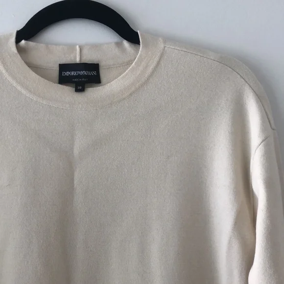 New Emporio Armani crew neck snap open side cropped cashmere blend sweater